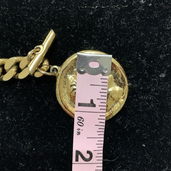 Vintage Metal Single Roman Coin Chunky Link Bracelet Charm Heavy Gold Tone Small - Picture 7 of 7